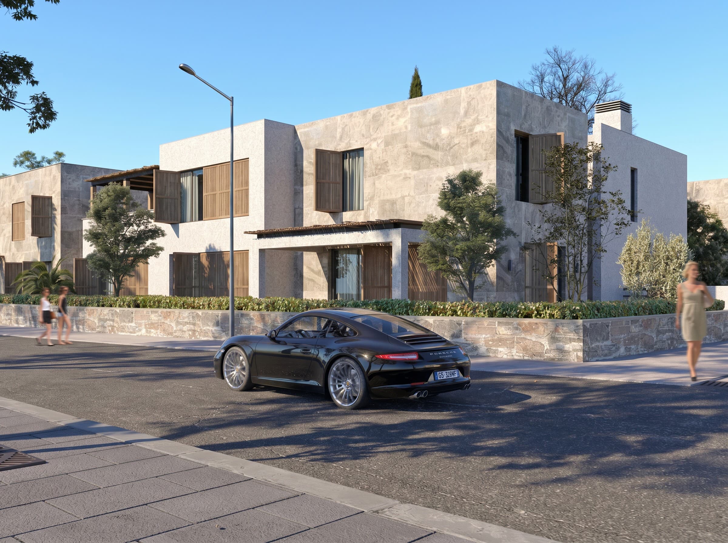 NEF Urla — pergola ve yerel bitkilendirme